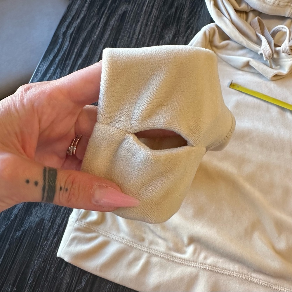 Aerie Offline Velour Mock Neck Long Sleeve Tan Neutral Hoodie, XS - Picture 9 of 9